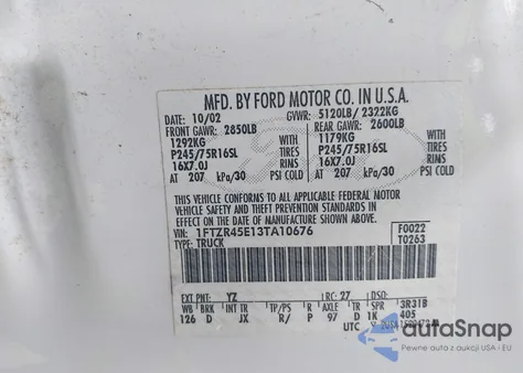 2003 Ford Ranger Edge/Xlt из США, поврежденный, VIN 1FTZR45E13TA10676